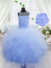  Scoop Organza Sleeveless Floor Length Little Girl Pageant Dress and Beading and Ruffles