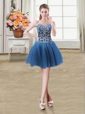 Cheap Sleeveless Mini Length Beading and Sequins Lace Up Evening Dress with Teal