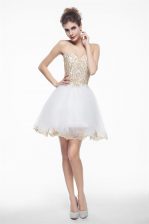 Glorious White Zipper Prom Party Dress Beading and Lace Sleeveless Knee Length