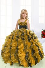  Organza Straps Sleeveless Lace Up Beading and Ruffles Child Pageant Dress in Multi-color