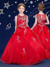  Ball Gowns Little Girl Pageant Dress Red Scoop Organza Sleeveless Floor Length Zipper