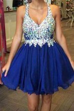 Fantastic Royal Blue Prom Dress Prom and Party with Beading V-neck Sleeveless Backless