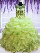 Captivating Yellow Green Scoop Lace Up Beading and Pick Ups 15th Birthday Dress Sleeveless