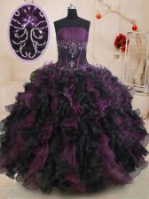 Great Multi-color Organza Lace Up Strapless Sleeveless Floor Length Quinceanera Dresses Beading and Ruffles