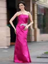 Suitable Hot Pink Sleeveless Floor Length Beading Zipper Prom Dress