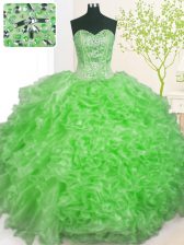Smart Sleeveless Organza Floor Length Lace Up Sweet 16 Quinceanera Dress in with Beading and Ruffles and Pick Ups