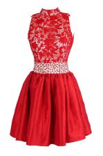 Attractive Knee Length Empire Sleeveless Red Dress for Prom Criss Cross