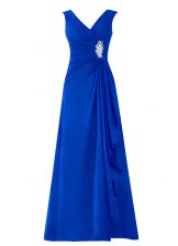  Royal Blue Zipper Prom Gown Beading Sleeveless Floor Length