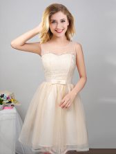 Superior Champagne Scoop Lace Up Lace and Appliques and Belt Vestidos de Damas Sleeveless