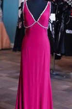  Fuchsia Satin Zipper Prom Gown Sleeveless Floor Length Sashes ribbons