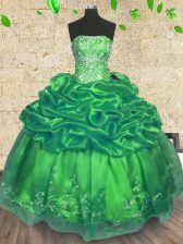 Classical Ball Gowns Sweet 16 Dress Green Strapless Organza Sleeveless Floor Length Lace Up