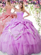 On Sale Sleeveless Organza and Taffeta Floor Length Lace Up Sweet 16 Quinceanera Dress in Lilac with Beading and Pick Ups