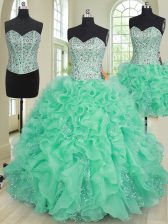  Three Piece Sleeveless Lace Up Floor Length Beading and Ruffles Ball Gown Prom Dress