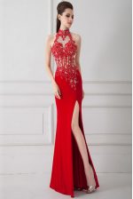  Red Homecoming Dress Prom and Party with Beading and Appliques High-neck Sleeveless Zipper