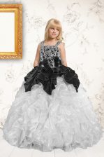  Silver Organza Lace Up Kids Pageant Dress Sleeveless Floor Length Beading and Pick Ups