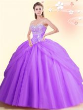 Low Price Beading Sweet 16 Dress Lilac Lace Up Sleeveless Floor Length