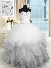  Ball Gowns Ball Gown Prom Dress White Sweetheart Organza Sleeveless Floor Length Lace Up