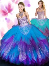 Eye-catching Multi-color Sweetheart Neckline Beading and Ruffled Layers Quinceanera Dress Sleeveless Lace Up