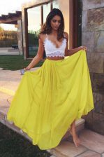  Ruching Evening Dress Yellow Zipper Sleeveless Floor Length