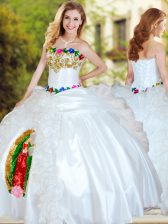 Organza and Taffeta Sleeveless Floor Length Sweet 16 Dress and Beading and Appliques and Ruffles