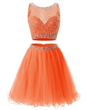 Exquisite A-line Homecoming Dress Orange Scoop Organza Sleeveless Mini Length Backless