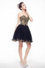  Knee Length Black Prom Party Dress Sweetheart Sleeveless Side Zipper