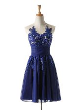 Dazzling Scoop Knee Length A-line Sleeveless Navy Blue Prom Evening Gown Backless