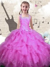  Halter Top Sleeveless Lace Up Little Girls Pageant Dress Wholesale Rose Pink Organza
