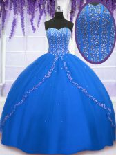 Edgy Sequins Sweetheart Sleeveless Lace Up Sweet 16 Dresses Royal Blue Tulle