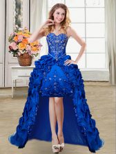 Gorgeous Royal Blue Sleeveless High Low Beading and Embroidery and Pick Ups Lace Up Prom Dress