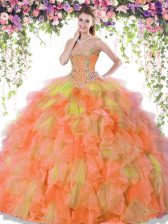 Glorious Multi-color Ball Gowns Organza Sweetheart Sleeveless Beading and Ruffles Floor Length Lace Up Sweet 16 Dresses
