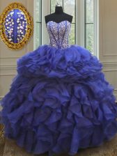  Sweetheart Sleeveless Lace Up Ball Gown Prom Dress Royal Blue Organza
