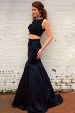 Artistic Mermaid Black Prom Party Dress Prom with Beading Bateau Sleeveless Sweep Train Backless