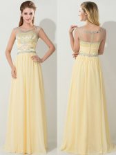  Scoop Floor Length Zipper Prom Gown Gold for Prom with Beading