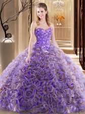New Style Multi-color Ball Gowns Fabric With Rolling Flowers Sweetheart Sleeveless Embroidery and Ruffles With Train Lace Up 15 Quinceanera Dress Brush Train
