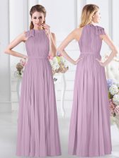 Custom Made Floor Length Lavender Vestidos de Damas High-neck Sleeveless Zipper