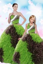 Fashion Green 15th Birthday Dress Military Ball and Sweet 16 and Quinceanera with Beading and Sequins Strapless Sleeveless Lace Up