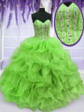 Most Popular Sleeveless Ruffles and Sequins Lace Up Quince Ball Gowns