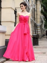  Hot Pink Sweetheart Neckline Sashes ribbons and Ruching and Hand Made Flower Homecoming Dress Sleeveless Zipper