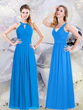 Stunning Halter Top Baby Blue Sleeveless Chiffon Zipper Dama Dress for Quinceanera for Prom and Party and Wedding Party