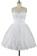  White Zipper Prom Party Dress Beading and Appliques Sleeveless Knee Length