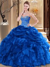 Inexpensive Royal Blue Sleeveless Beading and Pick Ups Floor Length Quinceanera Gown