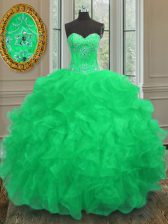 Unique Green Sleeveless Organza Lace Up 15th Birthday Dress for Military Ball and Sweet 16 and Quinceanera