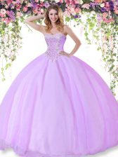  Floor Length Lilac Quince Ball Gowns Tulle Sleeveless Beading
