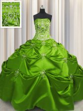 Ideal Ball Gowns Beading and Appliques and Embroidery Quinceanera Dresses Lace Up Taffeta Sleeveless Floor Length