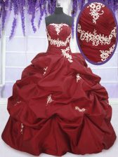 Sweet Pick Ups Floor Length Ball Gowns Sleeveless Wine Red Sweet 16 Quinceanera Dress Lace Up