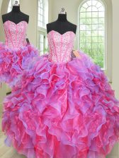  Three Piece Floor Length Multi-color Quinceanera Dresses Organza Sleeveless Beading and Ruffles