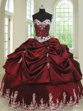  Wine Red Lace Up 15th Birthday Dress Beading and Appliques and Pick Ups Sleeveless Floor Length