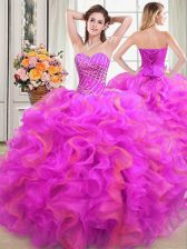 Ideal Multi-color Organza Lace Up 15 Quinceanera Dress Sleeveless Floor Length Beading and Ruffles
