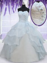 Low Price Light Blue Sweetheart Lace Up Appliques and Ruffled Layers Sweet 16 Dress Sleeveless